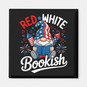 Gnome patriotic book funny red white bookish magnet