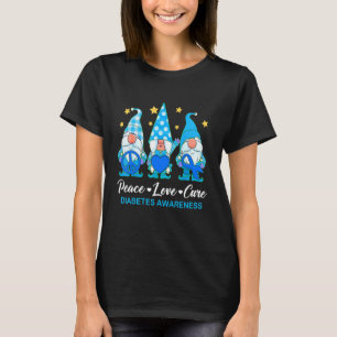 Gnome Peace Love Cure Blue Ribbon Diabetes Awarene T-Shirt