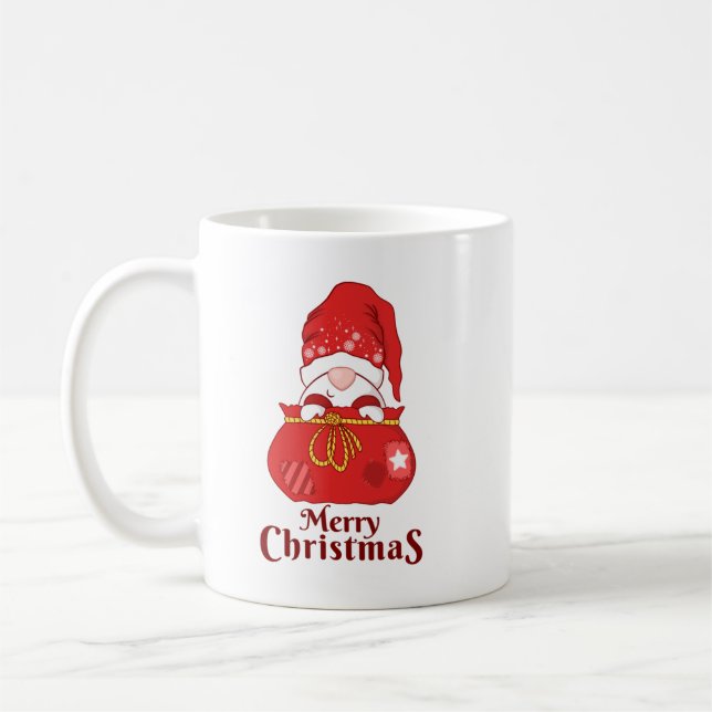 Gnome Peeking from Santa Sack Merry Christmas Coffee Mug (Left)