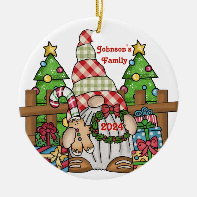 Gnome personalised ceramic tree decoration (Front)