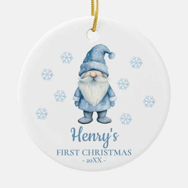 Gnome Personalized Baby's First Christmas Ceramic Tree Decoration (Front)
