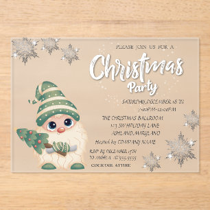 Gnome PineTree Bokeh Corporate Christmas Party Acrylic Invitations