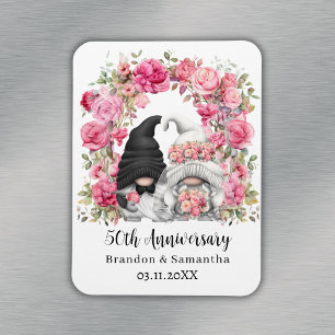 Gnome Pink Floral Arch 50th Wedding Anniversary Magnet