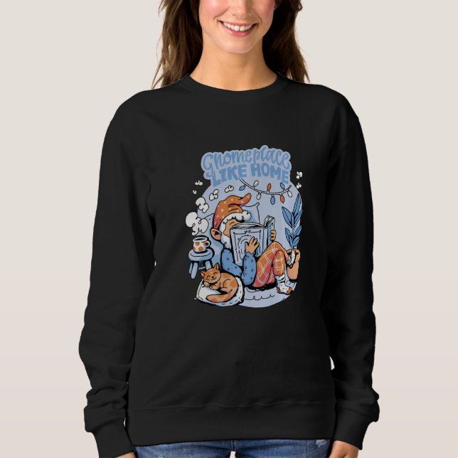 Gnome Place Home Hot Cocoa Book Reader Graphic  Te Sweatshirt (Front)