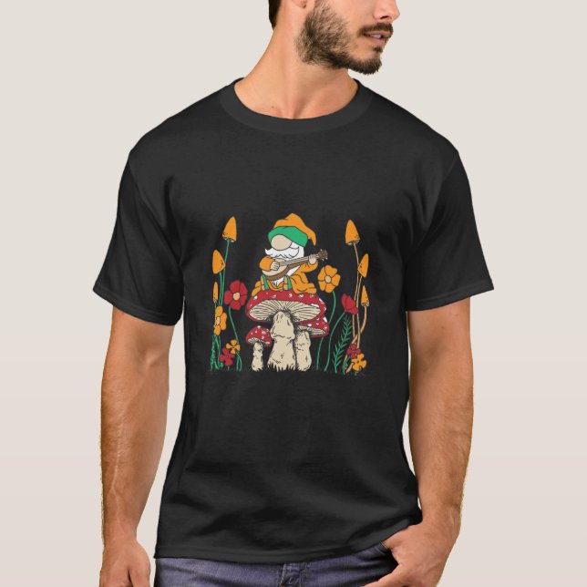 Gnome playing banjo fungi mushrooms T-Shirt (Front)