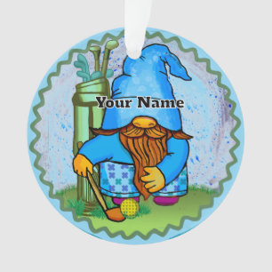 Gnome playing golf ornament