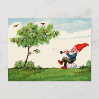 Gnome Playing Music for Birds Postcard