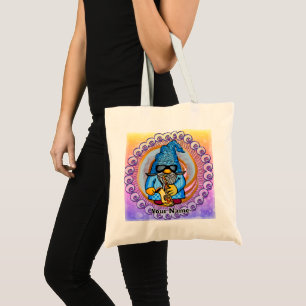 gnome playing saxophone tote bag