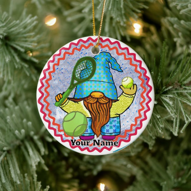 Gnome Playing Tennis  Ceramic Tree Decoration (Tree)