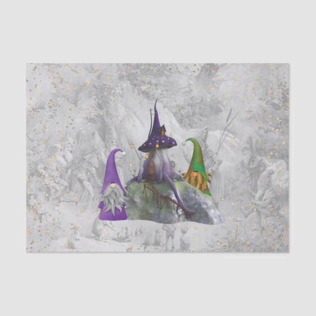 Gnome Purple House Gold Confetti Decoupage Tissue Paper (Front)
