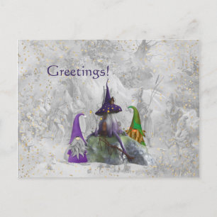 Gnome Purple House Gold Confetti Postcard
