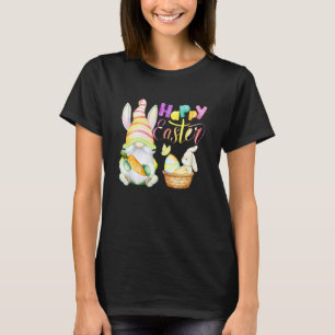 Gnome Rabbit Eggs Bunny Watercolor Hunting Happy E T-Shirt