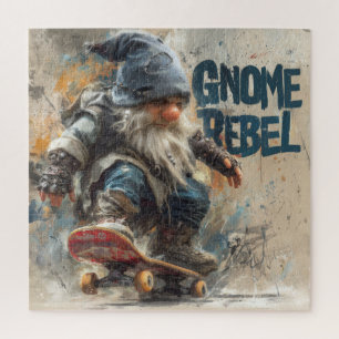Gnome Rebel skateboarding graphic artwork Jigsaw Puzzle