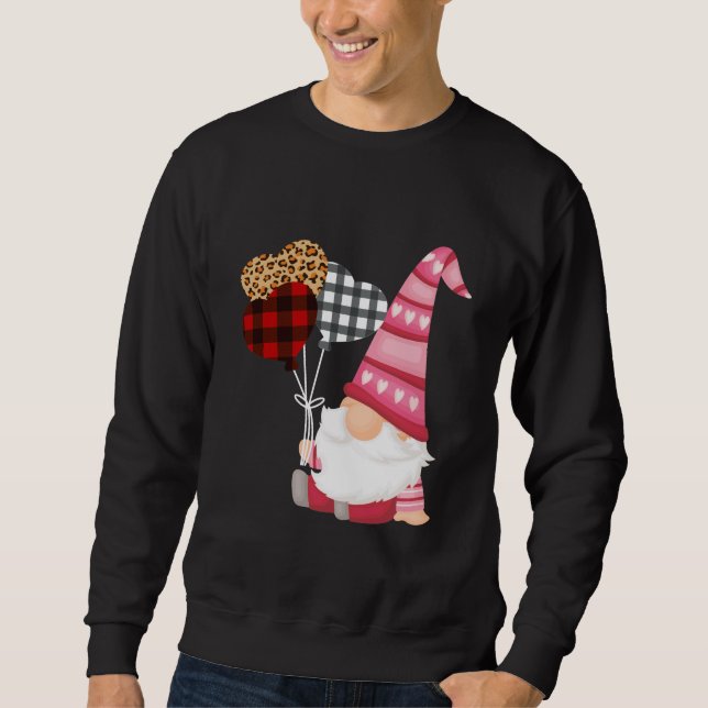 Gnome Red Black Leopard Balloon Valentines Day Sweatshirt (Front)