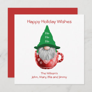 Gnome Red Green Holiday Wishes Personalised Card