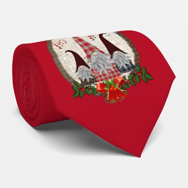 Gnome Red Green Holly Christmas Men's Tie (Rolled)