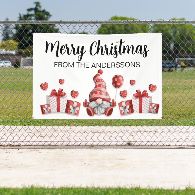Gnome Red Hat Gifts Merry Christmas Family Name  Banner (Insitu)