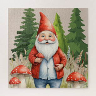 Gnome Red Mushrooms Jigsaw Puzzle