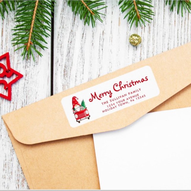 Gnome red truck Christmas return label (Creator Uploaded)