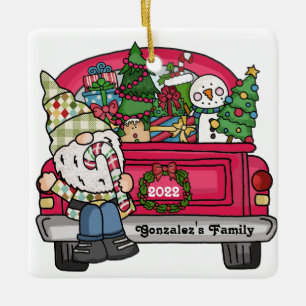 Gnome Red Truck Personalied Ceramic Ornament