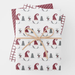 Gnome & reindeer, grid and dots Scandinavian  Wrapping Paper Sheet