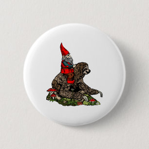 Gnome Riding a Sloth   6 Cm Round Badge
