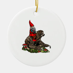 Gnome Riding a Sloth Ceramic Tree Decoration