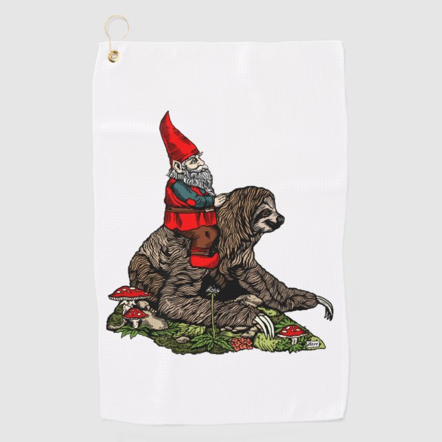 Gnome Riding a Sloth   Golf Towel (Front)