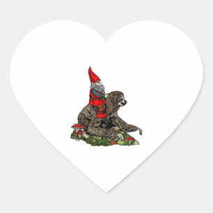 Gnome Riding a Sloth  Heart Sticker