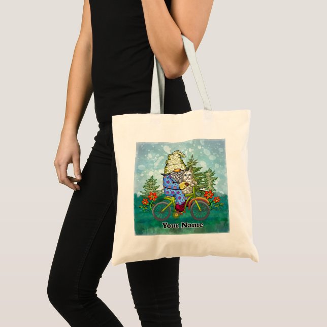 Gnome Riding Bike Tote Bag (Front (Product))