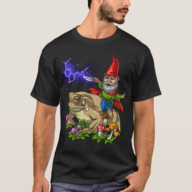 Gnome Riding Bufo Alvarius Toad T-Shirt (Front)