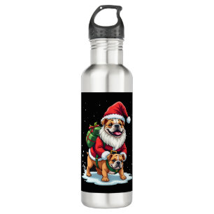 Gnome Riding English Bulldog Christmas Xmas Boys G 710 Ml Water Bottle