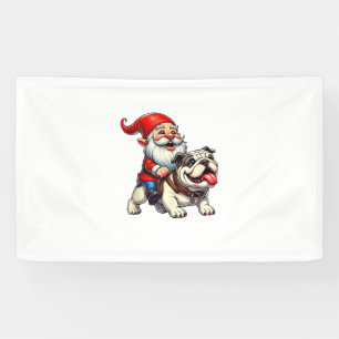Gnome Riding English Bulldog Christmas Xmas Boys G Banner