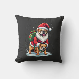 Gnome Riding English Bulldog Christmas Xmas Boys G Cushion
