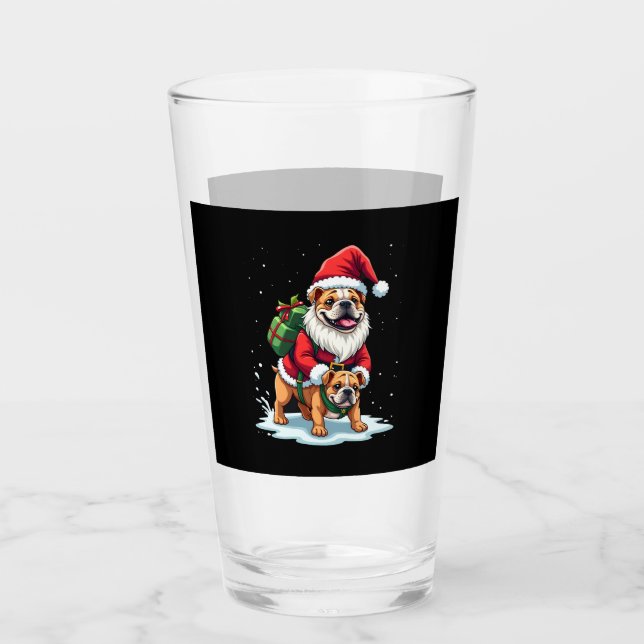 Gnome Riding English Bulldog Christmas Xmas Boys G Glass (Front)