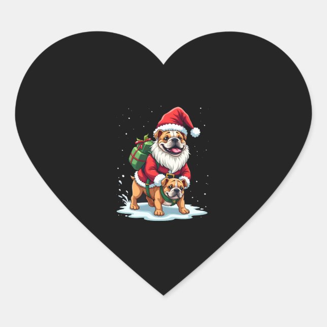 Gnome Riding English Bulldog Christmas Xmas Boys G Heart Sticker (Front)