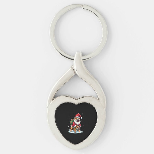 Gnome Riding English Bulldog Christmas Xmas Boys G Key Ring (Front)