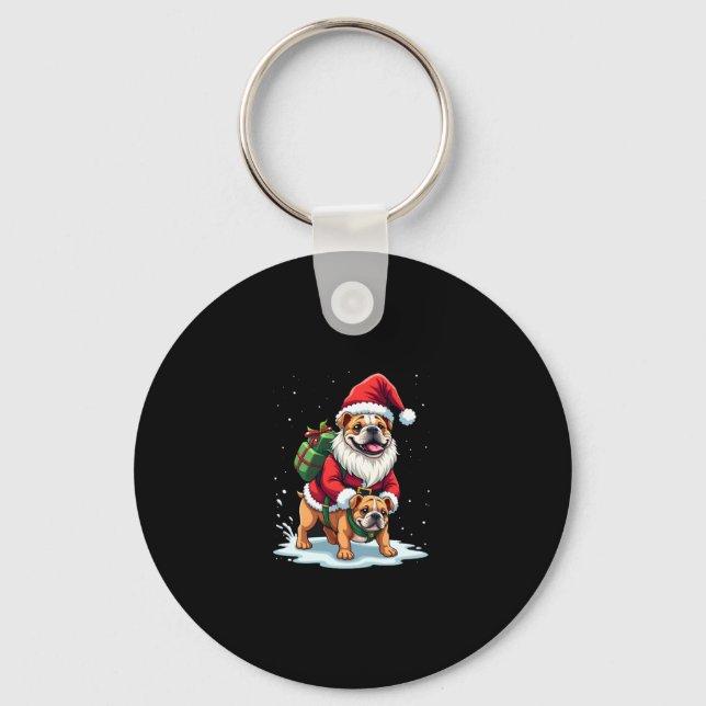 Gnome Riding English Bulldog Christmas Xmas Boys G Key Ring (Front)