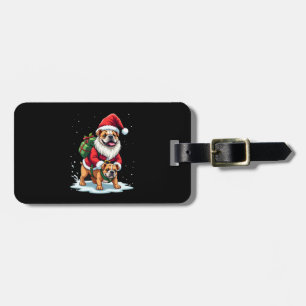 Gnome Riding English Bulldog Christmas Xmas Boys G Luggage Tag