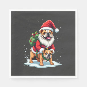 Gnome Riding English Bulldog Christmas Xmas Boys G Napkin