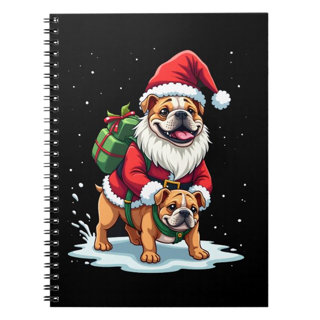 Gnome Riding English Bulldog Christmas Xmas Boys G Notebook (Front)