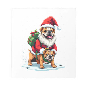 Gnome Riding English Bulldog Christmas Xmas Boys G Notepad