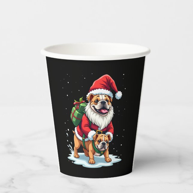 Gnome Riding English Bulldog Christmas Xmas Boys G Paper Cups (Front)