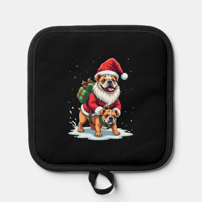 Gnome Riding English Bulldog Christmas Xmas Boys G Pot Holder (Front)