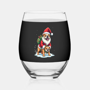 Gnome Riding English Bulldog Christmas Xmas Boys G Stemless Wine Glass