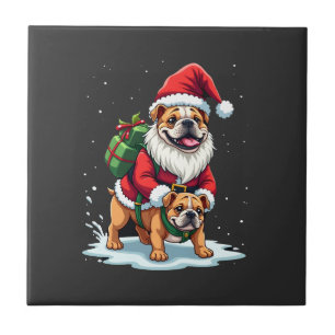 Gnome Riding English Bulldog Christmas Xmas Boys G Tile