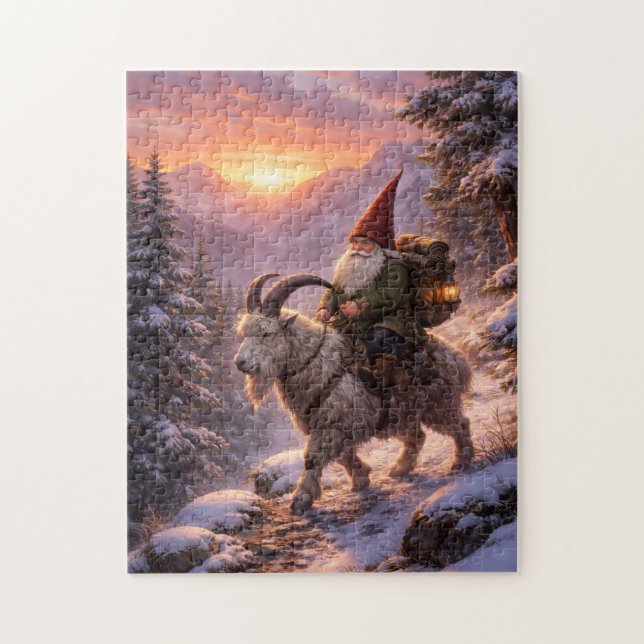 Gnome riding mountain goat jigsaw puzzle (Vertical)