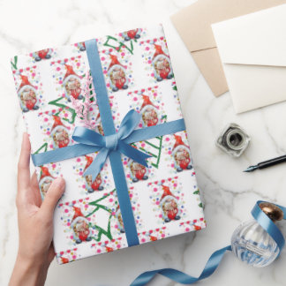 Gnome Santa With Background Christmas Trees Wrapping Paper
