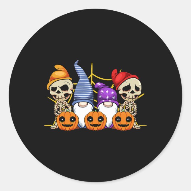 Gnome Skeleton Lazy Halloween Costume Cute Pumpkin Classic Round Sticker (Front)