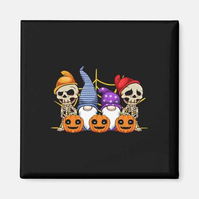 Gnome Skeleton Lazy Halloween Costume Cute Pumpkin Magnet (Front)